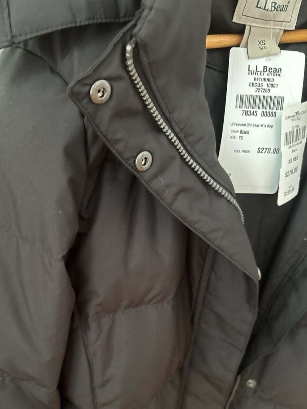 L.L.Bean Women's Ultrawarm 3/4 Down Coat with Faux-Fur Hood, Size XS, Black - Picture 3 of 8
